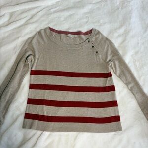 LOFT Taupe and Burgundy Striped Sweater